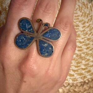Handmade Blue Butterfly Copper Ring with Natural Stone